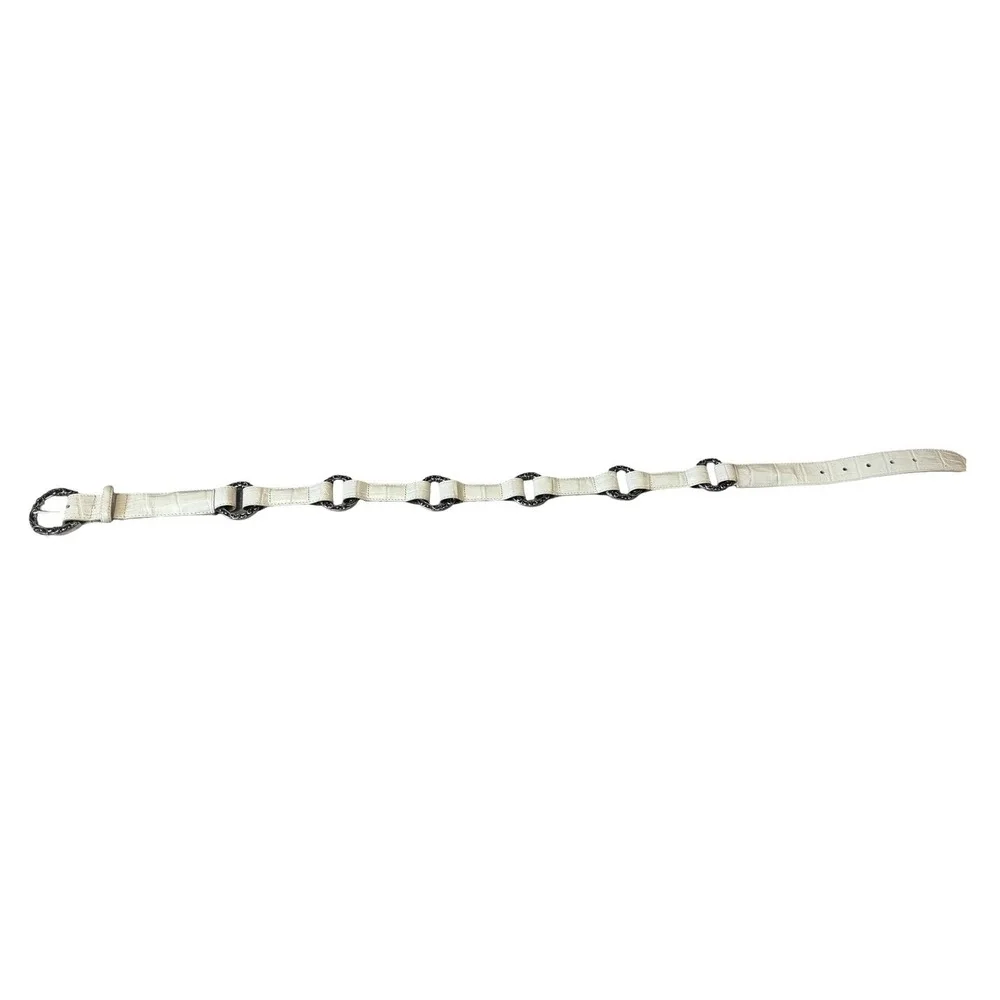 Brighton White‎ Croc Embossed Leather Link Belt Silver Ornate Buckle Size 34